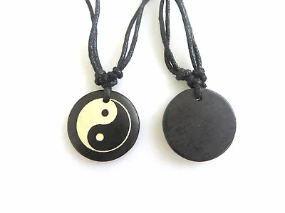 2Pcs Faux Yak Bone Round Chinese Yin Ying Yang Bagua Pendant Necklace Adjustable • £3.59