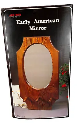 Jan-Mor Early American Mirror Wood Oval With 3 Wooden Coat Hooks Pegs NO SCREWS • $30