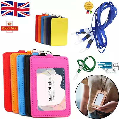 £0.99 • Buy Leather Wallet Work Office ID Card Credit Card Badge Holder Lanyard 2 Slots UK