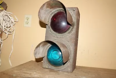 Vintage Railroad Crossing Switch Signal 2 Color Glass Lenses Light Train Sign • $275