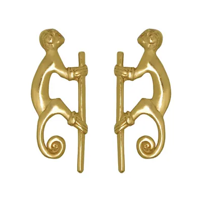 24k Gold Plated Pre-Columbian Narino Monkeys Drop Earrings| Across The Puddle • $27.20