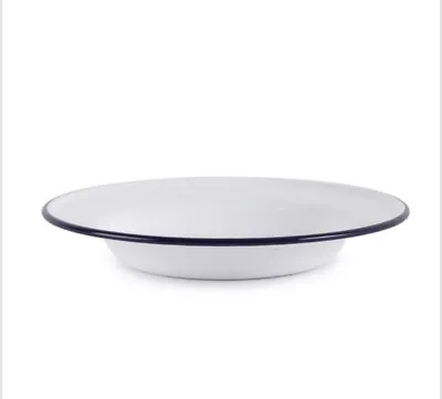 2 X Falcon Enamel Soup Plates White With Blue Trim 24cm Stylish Vintage Camping • £8