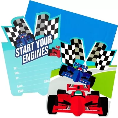 Race Car Party Invitations 8pk + Envelopes- Car Racing Grand Prix Party Supplies • $1.92