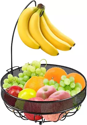 Fruit Bowl With Banana Hanger – Metal Wire Fruit Basket For Kitchen Counters – 2 • £18.33