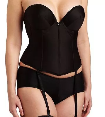 Carnival Women's Low Back Satin Shapewear Boning Bra Corset W Garter Black 34B • £33.70