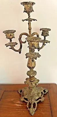 Vintage Candelabra Candle Holder Heavy Cast Metal 18.75  Tall • $49.99