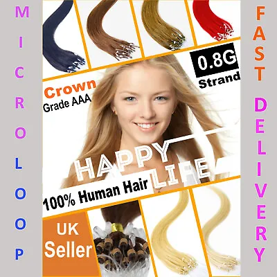 18  0.8g Easy Loop Micro Ring Beads Hair Extensions-Remy Human Hair-Grade AAA • £16.49