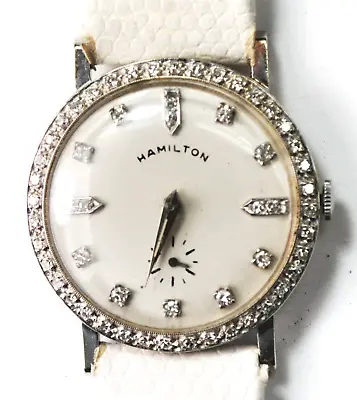 Vintage Hamilton 15 Diamond Dial 753 19J 33mm 14k White Gold Manual Wind • $1699.99