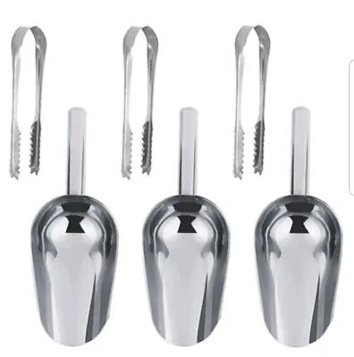 3x Sweet Candy Buffet BBQ Stainless Steel Ice Scoops & Tongs Wedding Party • £6.99