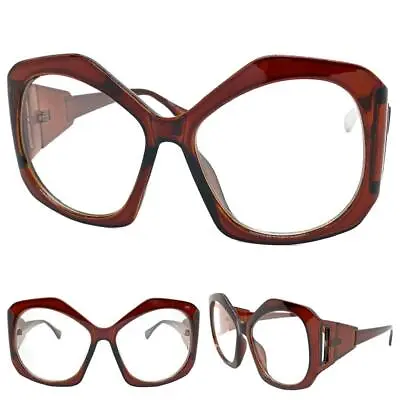 Womens Oversized Vintage Retro Style Clear Lens EYE GLASSES Huge Big Brown Frame • $14.99