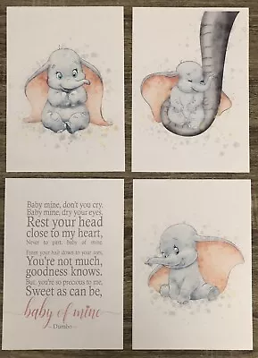 4x Disney Dumbo Baby Girl Pink Nursery Picture Print Wall Art Watercolour A4 • $25