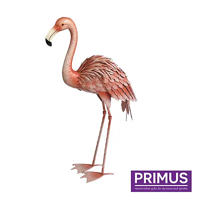 Primus Hand Painted Small Lifelike Metal Flamingo Outdoor Garden Patio Ornament • £34.99