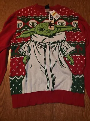 Star Wars Baby Yoda Christmas Sweater Mandalorian Size Large Disney New NWT • $27.95