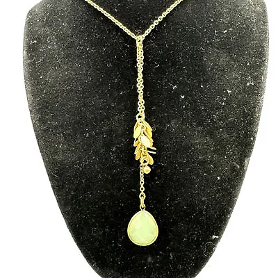 J. Crew Y Drop Dainty Mint Green And Leaf Cluster Pendants Gold Tone Chain 30” • $12.99