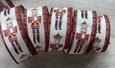 5 Yds. RED HOLIDAY NUTCRACKERS WIRE EDGE RIBBON  1 1/2  W • $3.25