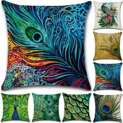 £5.51 • Buy Peacock Feather Printed Square Cushion Covers Pillow Cases Home Sofa Chair Decor