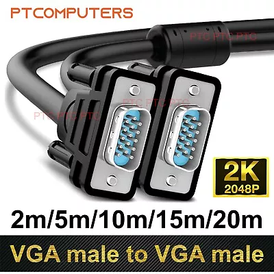 2m/5m/10m/15m/20m VGA SVGA 15 Pin Male To Male/ Male To Female Cable Cord Lead  • $10.31