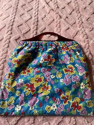 Vintage  Floral Knitting Bag Fabric Craft Bag With Plastic Handles • £12.99