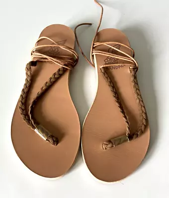 Ancient Greek Sandals Womens Plage Lace Up Ankle  Size 8 38 Tan Leather $205 • $104.50