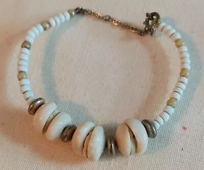 Vintage Genuine Hawaiian Puka Shell Bracelet W/Metal & Glass Beads • $0.99