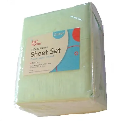 BRAND NEW Just Home 4 Pc QUEEN Sheets Set Pastel Mint Green Easy Care Cool NIP • $22