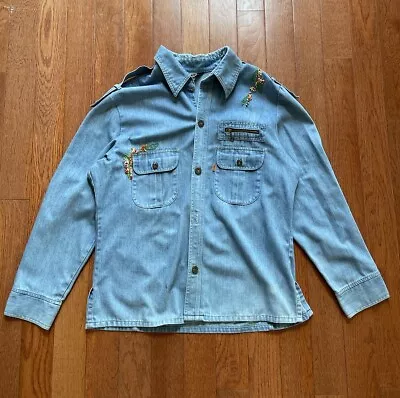 Levi’s Orange Tab Vintage 70s Denim Embroidered Floral Overshirt Jacket Large • $85