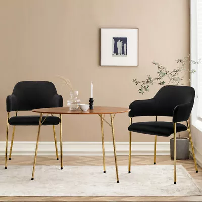 Set Of 2 Black Velvet Dining Chairs Golden Leg Armchairs Kitchen Restaurant Cafe • £110.99