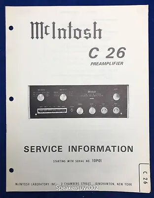 Original McIntosh C26 / Preamplifier Service Information Manual -- #2 • $19.95