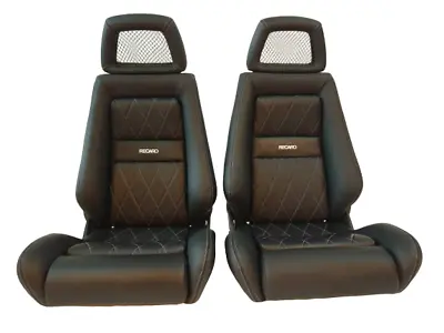 PAIR OF Used AUTHENTIC RECARO LX BLACK Leather Knee Bolster Net Headrest Seats • $3798.25