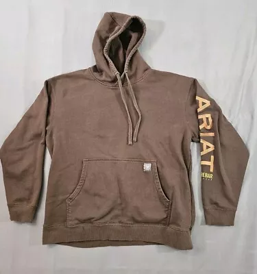 Ariat Hoodie Mens L Brown Sweatshirt Rebar Workwear Logo Sweater Spellout • $24.88