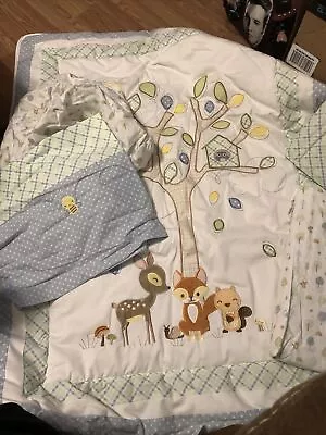 Trend Lab Crib Bedding 6 Piece Set Forrest Animals Blue Green In Bag • $40