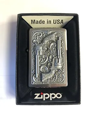 Zippo  Revolver  Emblem Brushed Chrome Lighter / 2001654 New Boxed • £45.99