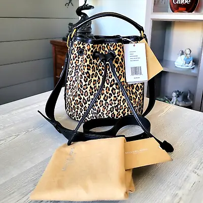 Michael Kors Collection Monogramme Small Bucket Bag Leopard Print Calf Hair EUC • $449