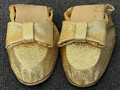 Vintage Bertlyn New York Glittery Gold Ballet Flat Slippers House Pixie Shoes XL • $19.99