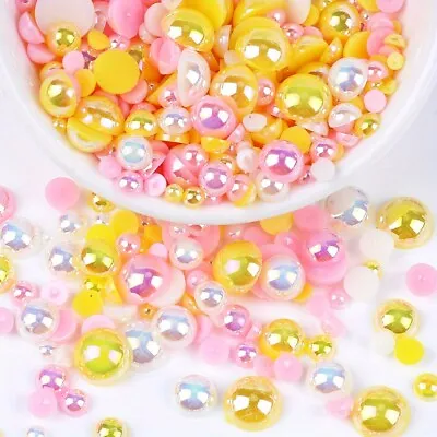 105 MIXES Flat Back Half Round Pearls Rhinestones 15-80G Gems Craft Charms Bead • £4.29