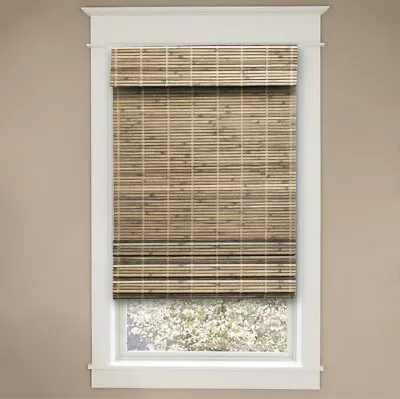 Modern Farmhouse Driftwood Flat-Weave Cordless Bamboo Shade 26.5 In W X 72 In L • $19.99