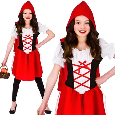 Girls Little Red Riding Hood Fancy Dress Costume Kids Fairytale Book Week 3-13 • £10.49