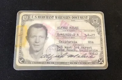 VTG 1968 US Merchant Mariner's Document Coast Guard Seaman ID Card Long Beach CA • $26