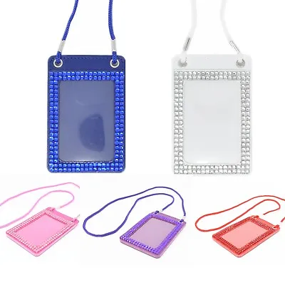 Multi Colors Two Windows Rhinestone Vertical ID Badge Holder With Neck Lanyard • $4.99