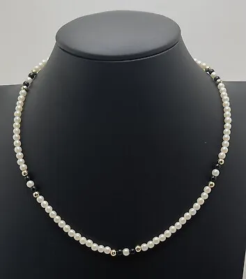 Avon Dainty Faux Pearl Black & Gold Tone Beaded 16  Necklace Fashion Jewelry • $6.99
