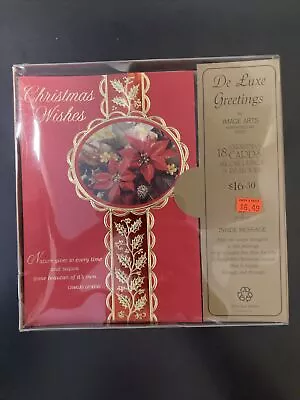 Vintage Christmas Cards Box Of 18 De Luxe Cards Image Arts Poinsettia  • $29.95