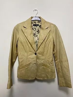 OAKWOOD Women's Beige Leather Button Blazer Jacket Size M • £35