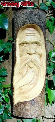 £12.49 • Buy Wizard Green Forest Man Wood Log Carving Home Garden Wall Hanging Ornament 30cm