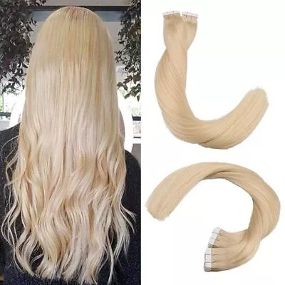 Tape In Human Hair Extensions European Remy Straight Adhensive Extension Hair • $166.15