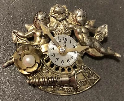 Steam Punk Pin Brooch Handcrafted From Vintage Parts Pieces Cherub Theme 2” • $22.19