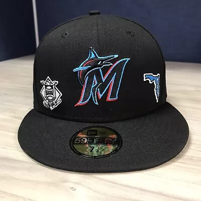 New Era Miami Marlins Florida Identity 59FIFTY Hat 1993 Fitted Black Size 7 1/8 • $18.99