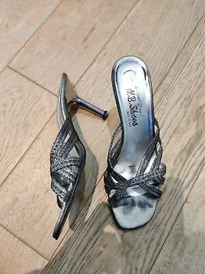 Zodiaco For HB Shoes Silver Sparkly Strappy Sandals Size 6 EU39 Slip On Mules  • £17.88