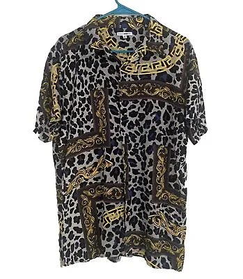 Fashion Nova Mens Leopard Print Baroque Button Up Down Short Sleeved Shirt • $5