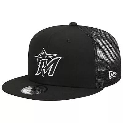 Men's New Era Black Miami Marlins Trucker 9FIFTY Snapback Hat • $36.99