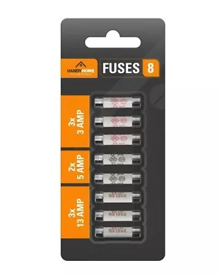 FUSE SET Cartridge Fuses 8 Mixed 3 Amp 5 Amp 13amp Mains Household Wiring • £2.95